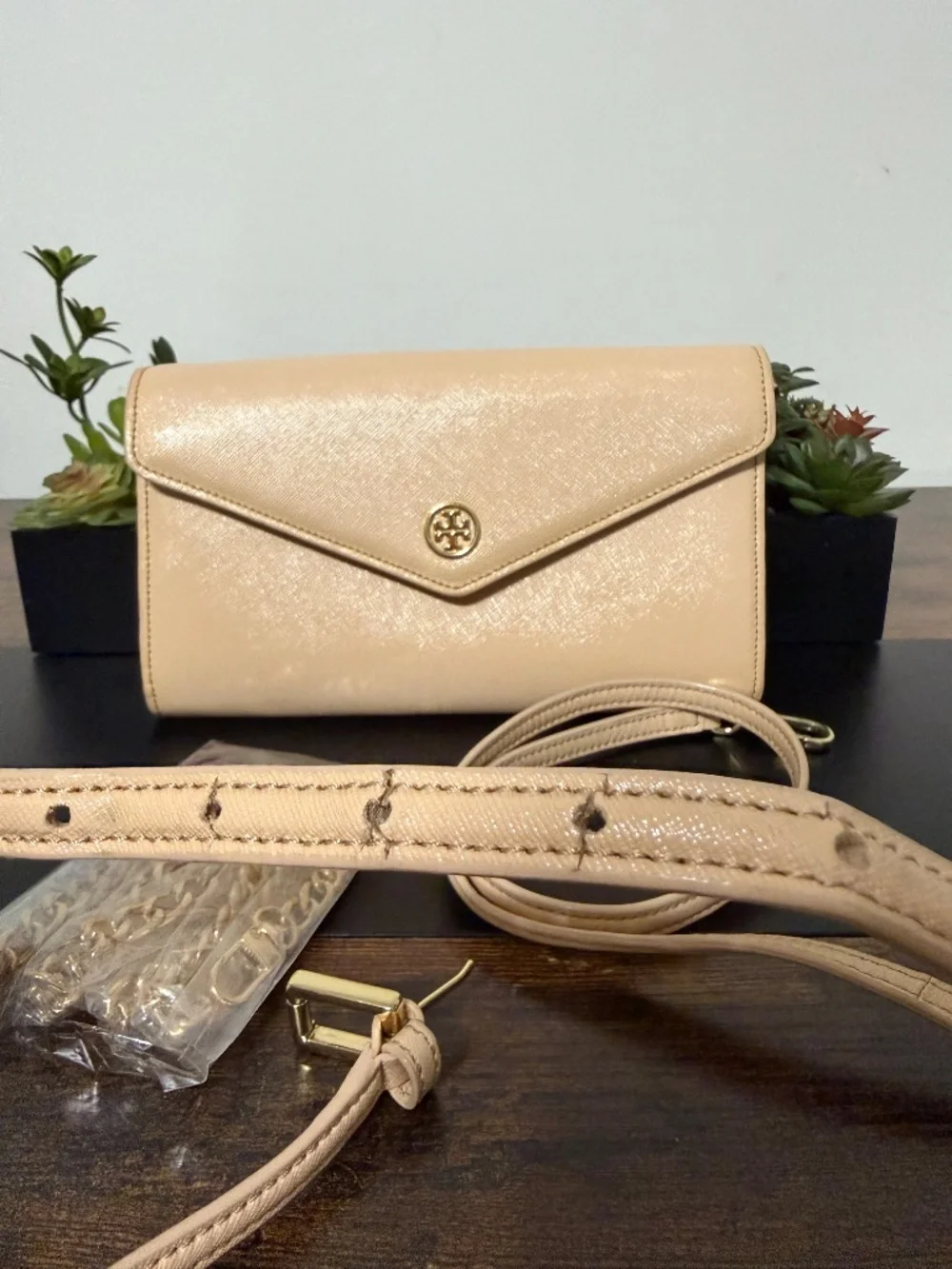 Tory Burch Beige Envelope Clutch